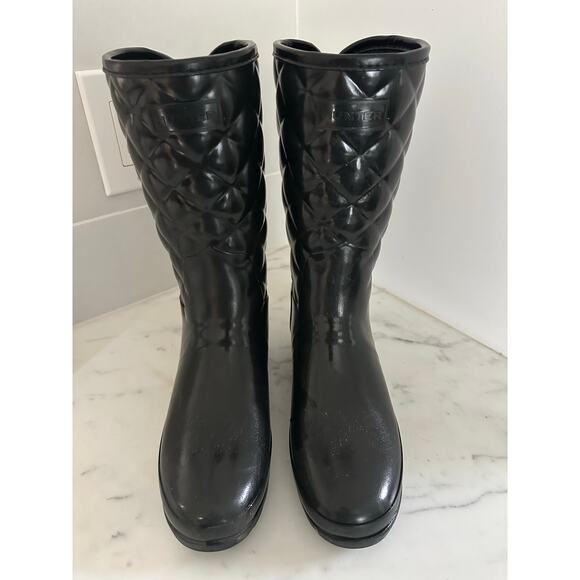 HUNTER REFINED GLOSS QUILTED WATERPROOF BOOTS/DARK SLATE - Picture 2 of 10